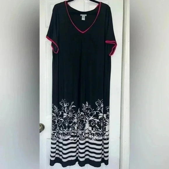 Catherines‎ flower stripes short sleeves V-Neck Jersey Knit dress Plus Sz 2X - Picture 1 of 8